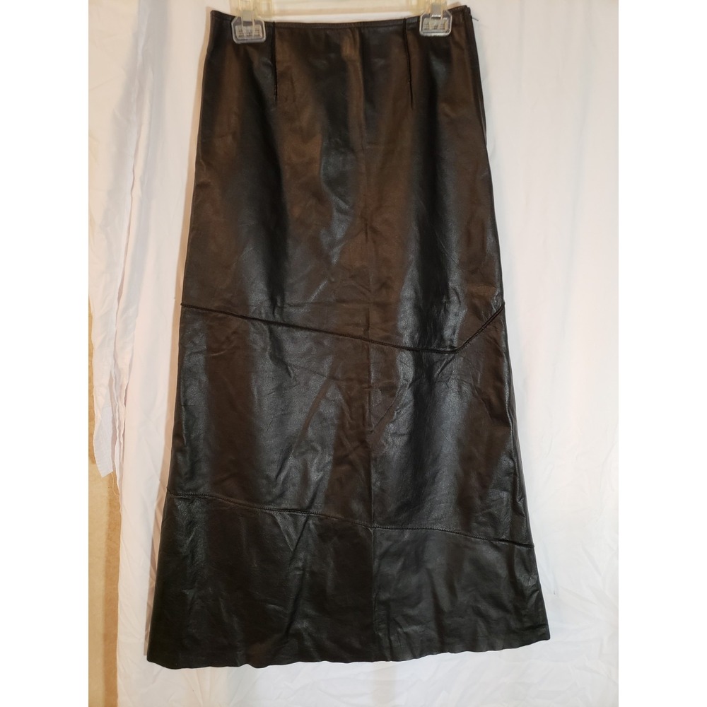 Women's Reflections Vintage Long Black Leather Skirt Size 8